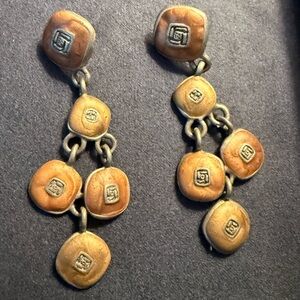 Vintage Bronze-Tone Linked Disc Dangle Earrings